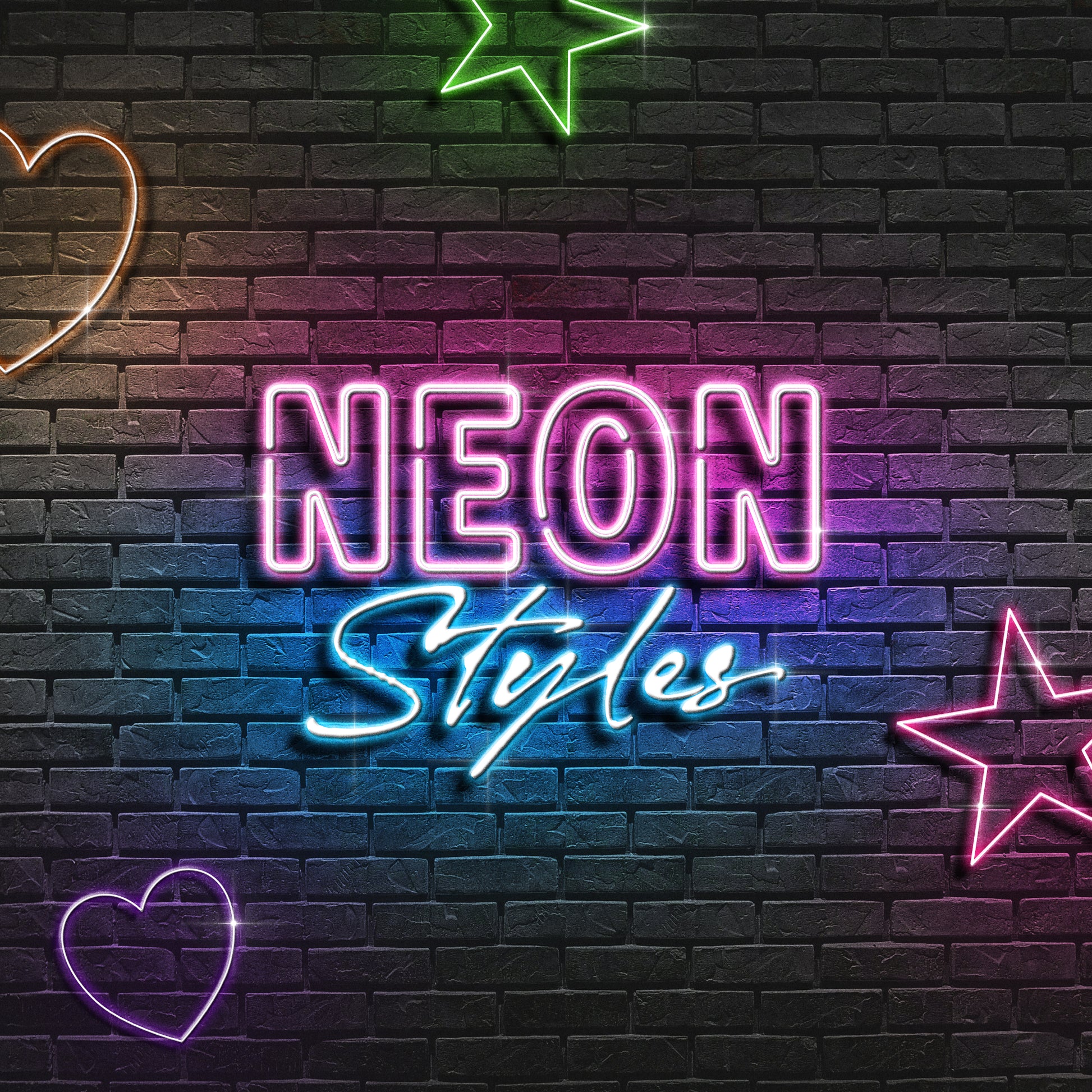 Neon sign with 'NEON Styles' on a brick wall background