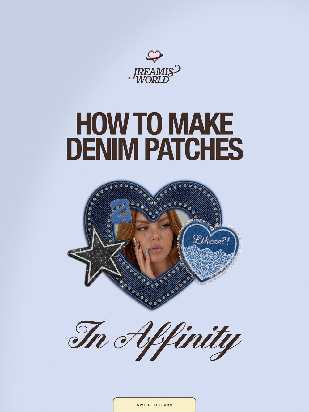 Book cover with denim patches and text on a light blue background